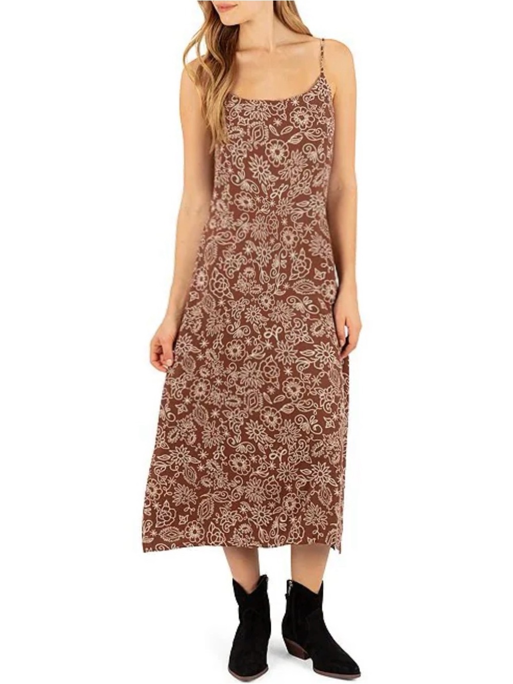 Brown Floral Slip Midi Dress - Women